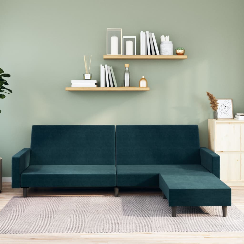 Schlafsofa 2-Sitzer mit Fußhocker Blau Samt Schlafsofa 2-Sitzer mit Fußhocker Blau Samt