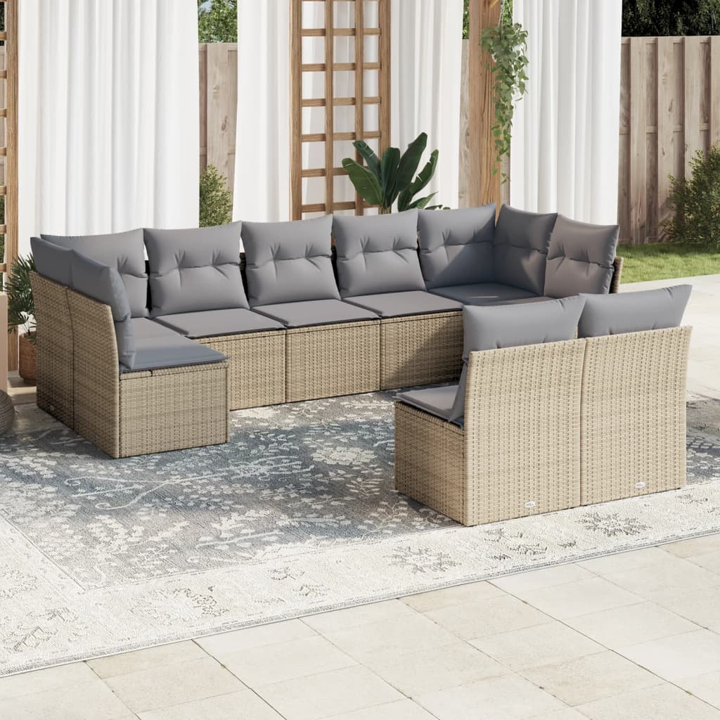 9-tlg. Garten-Sofagarnitur mit Kissen Beige Poly Rattan 9-tlg. Garten-Sofagarnitur mit Kissen Beige Poly Rattan
