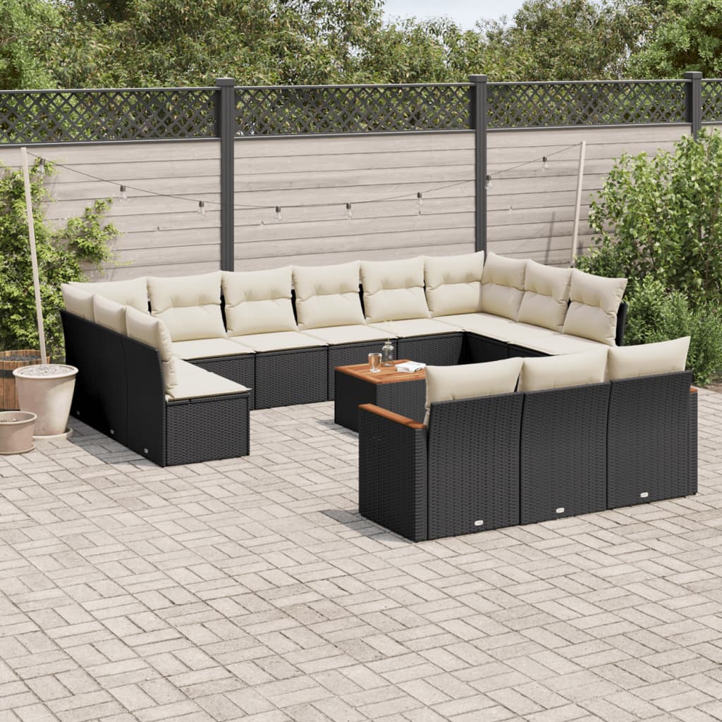 14-tlg. Garten-Sofagarnitur mit Kissen Schwarz Poly Rattan 14-tlg. Garten-Sofagarnitur mit Kissen Schwarz Poly Rattan