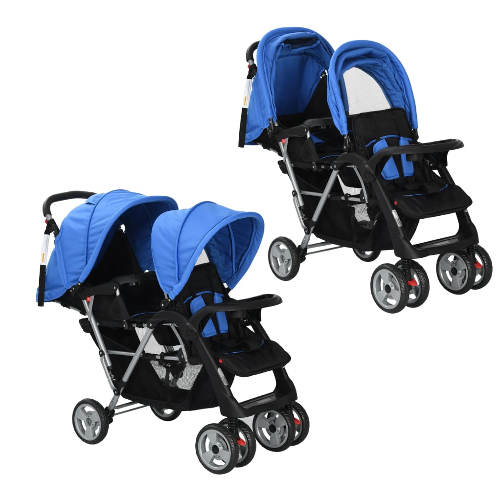 Tandem-Kinderwagen Stahl Blau und Schwarz Tandem-Kinderwagen Stahl Blau und Schwarz