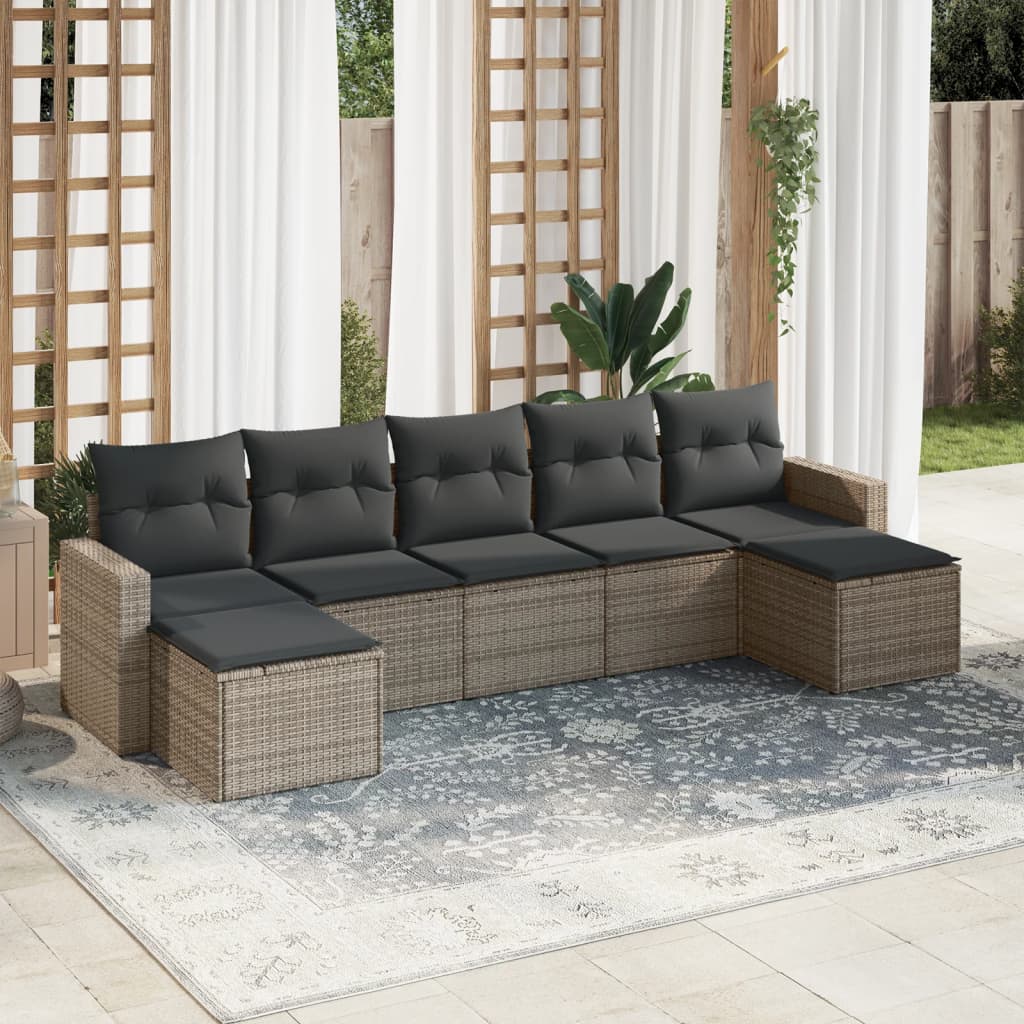 7-tlg. Garten-Sofagarnitur mit Kissen Grau Poly Rattan 7-tlg. Garten-Sofagarnitur mit Kissen Grau Poly Rattan