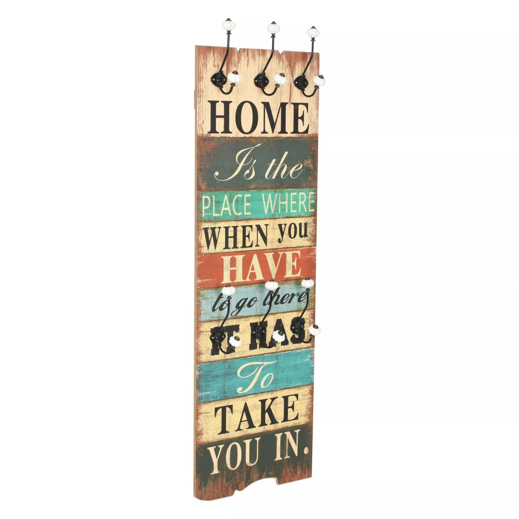 Wandgarderobe mit 6 Haken 120 x 40 cm "HOME IS" Wandgarderobe mit 6 Haken 120 x 40 cm "HOME IS"