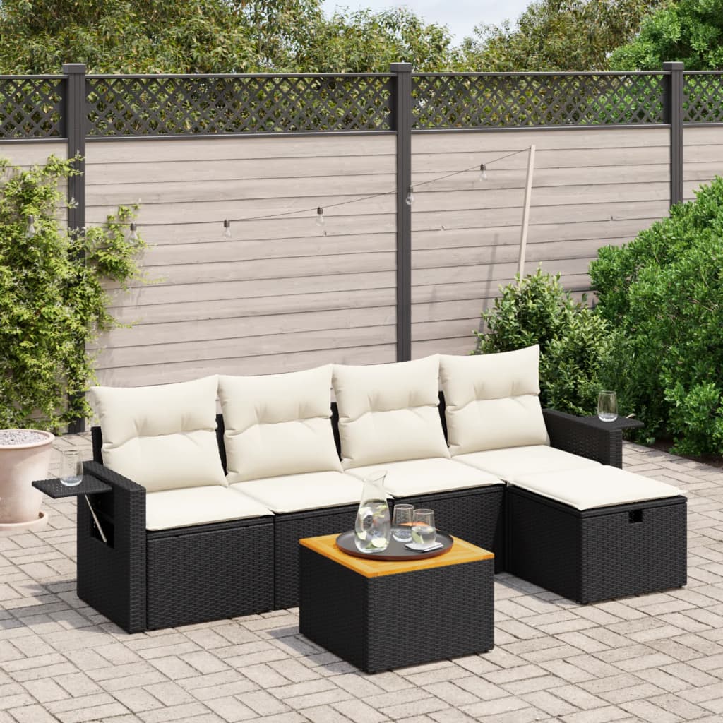 6-tlg. Garten-Sofagarnitur mit Kissen Schwarz Poly Rattan 6-tlg. Garten-Sofagarnitur mit Kissen Schwarz Poly Rattan