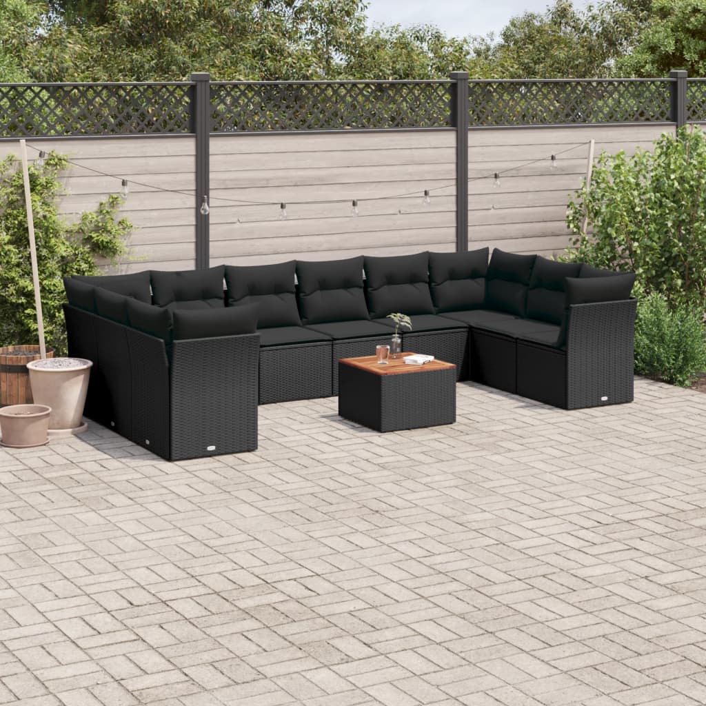 11-tlg. Garten-Sofagarnitur mit Kissen Schwarz Poly Rattan 11-tlg. Garten-Sofagarnitur mit Kissen Schwarz Poly Rattan