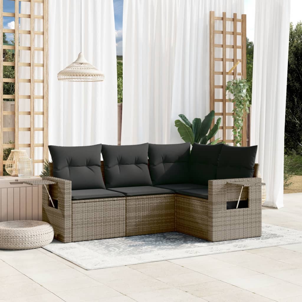 4-tlg. Garten-Sofagarnitur mit Kissen Grau Poly Rattan 4-tlg. Garten-Sofagarnitur mit Kissen Grau Poly Rattan