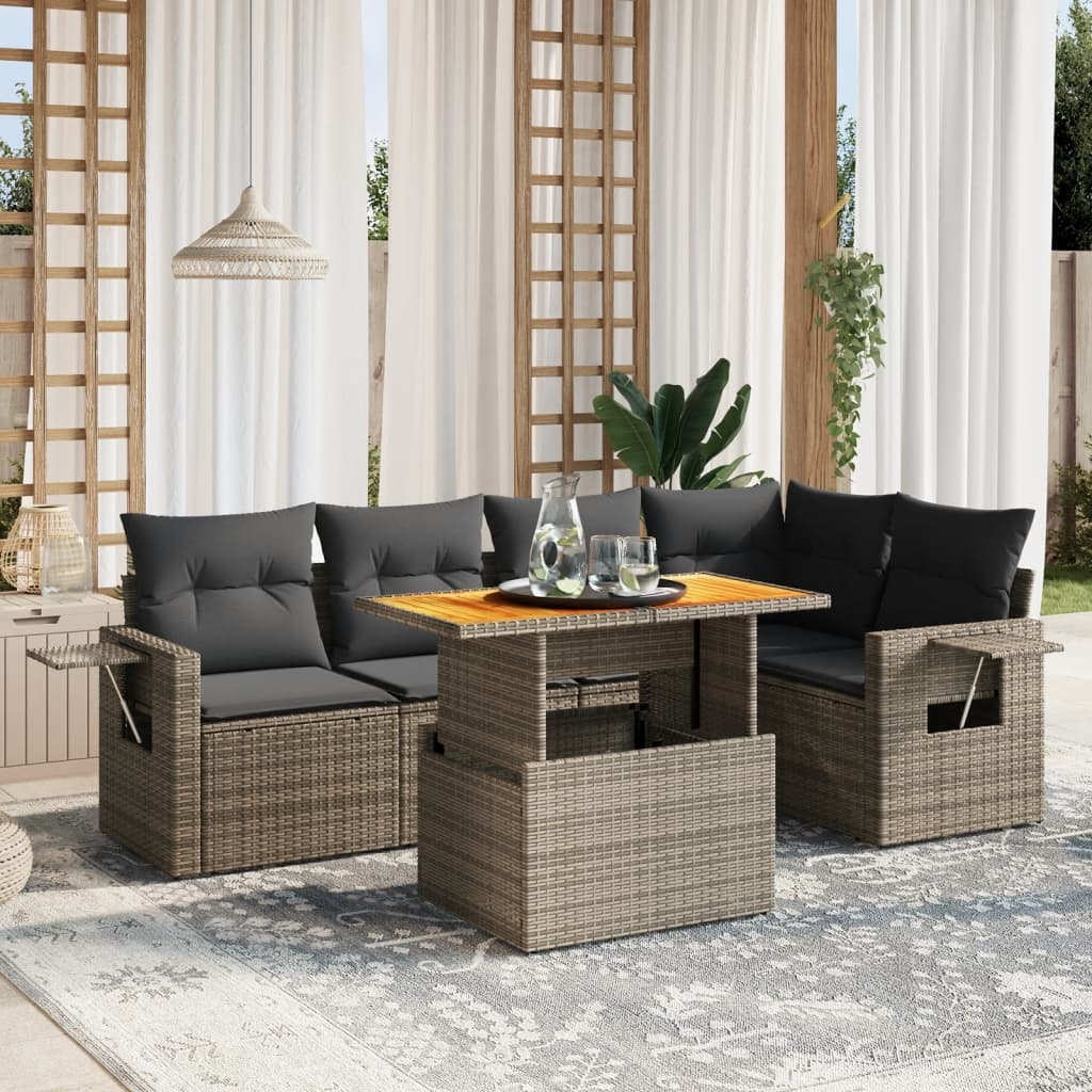 6-tlg. Garten-Sofagarnitur mit Kissen Grau Poly Rattan 6-tlg. Garten-Sofagarnitur mit Kissen Grau Poly Rattan