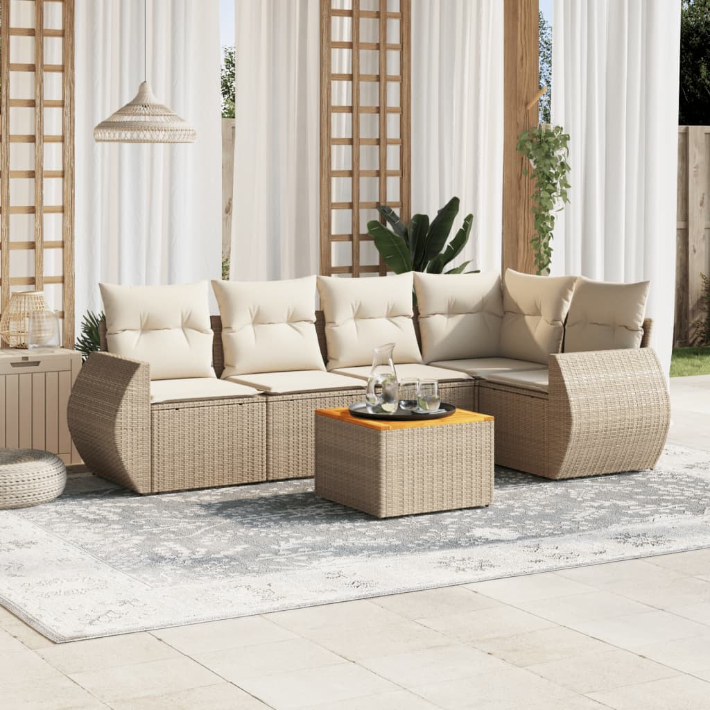 6-tlg. Garten-Sofagarnitur mit Kissen Beige Poly Rattan 6-tlg. Garten-Sofagarnitur mit Kissen Beige Poly Rattan