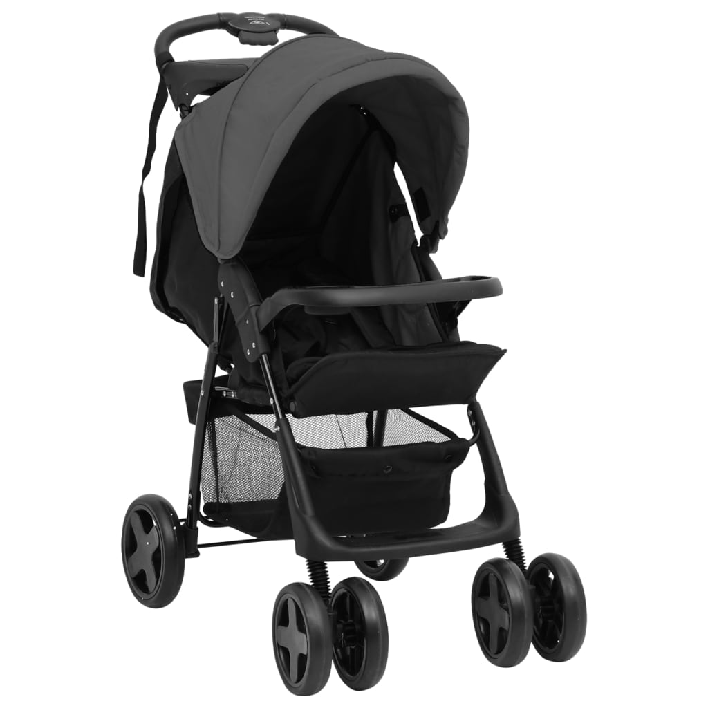 2-in-1 Kinderwagen Dunkelgrau und Schwarz Stahl 2-in-1 Kinderwagen Dunkelgrau und Schwarz Stahl