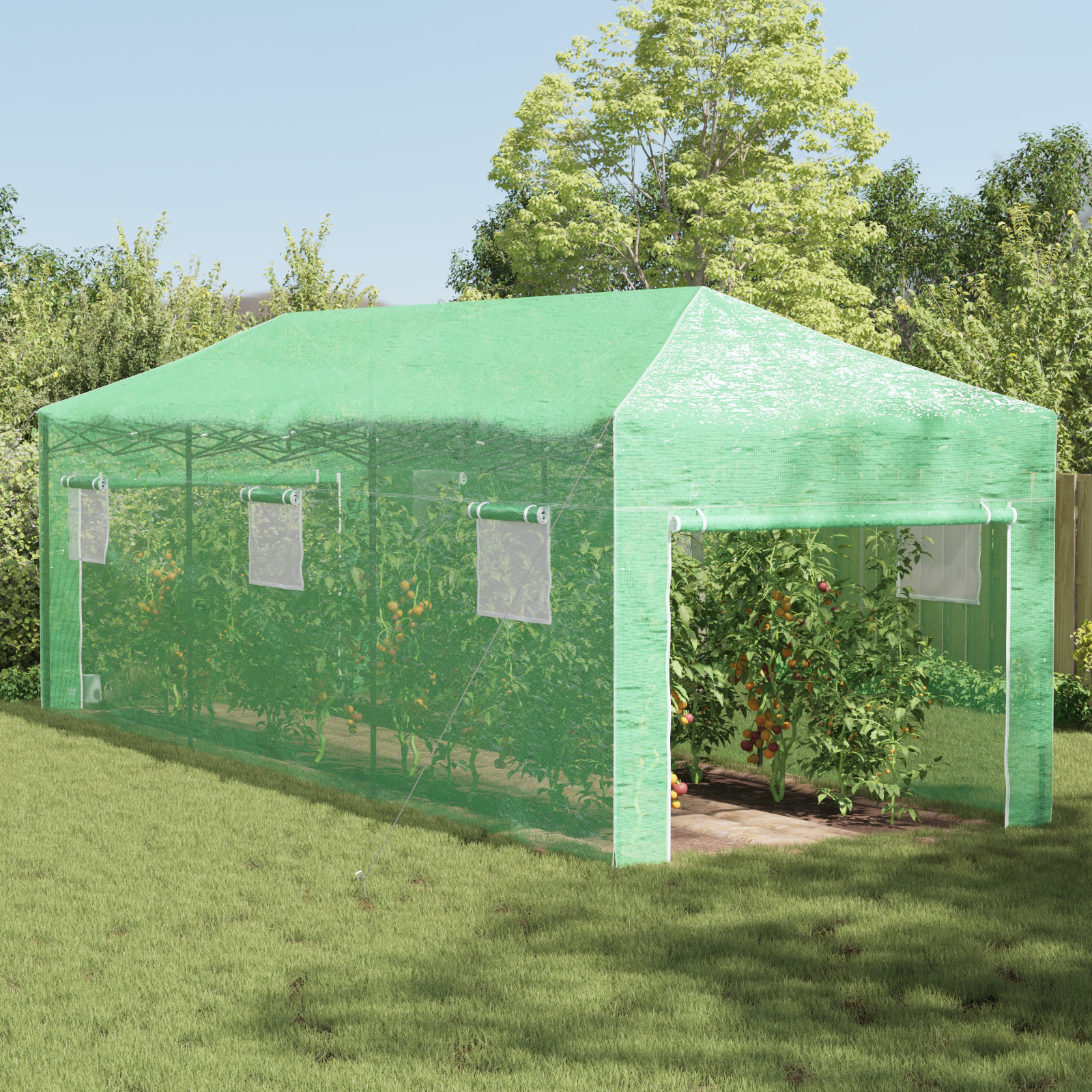 Walk-in Gewächshaus mit Pop-up-Rahmen Grün 870x290x315 cm Stahl Walk-in Gewächshaus mit Pop-up-Rahmen Grün 870x290x315 cm Stahl