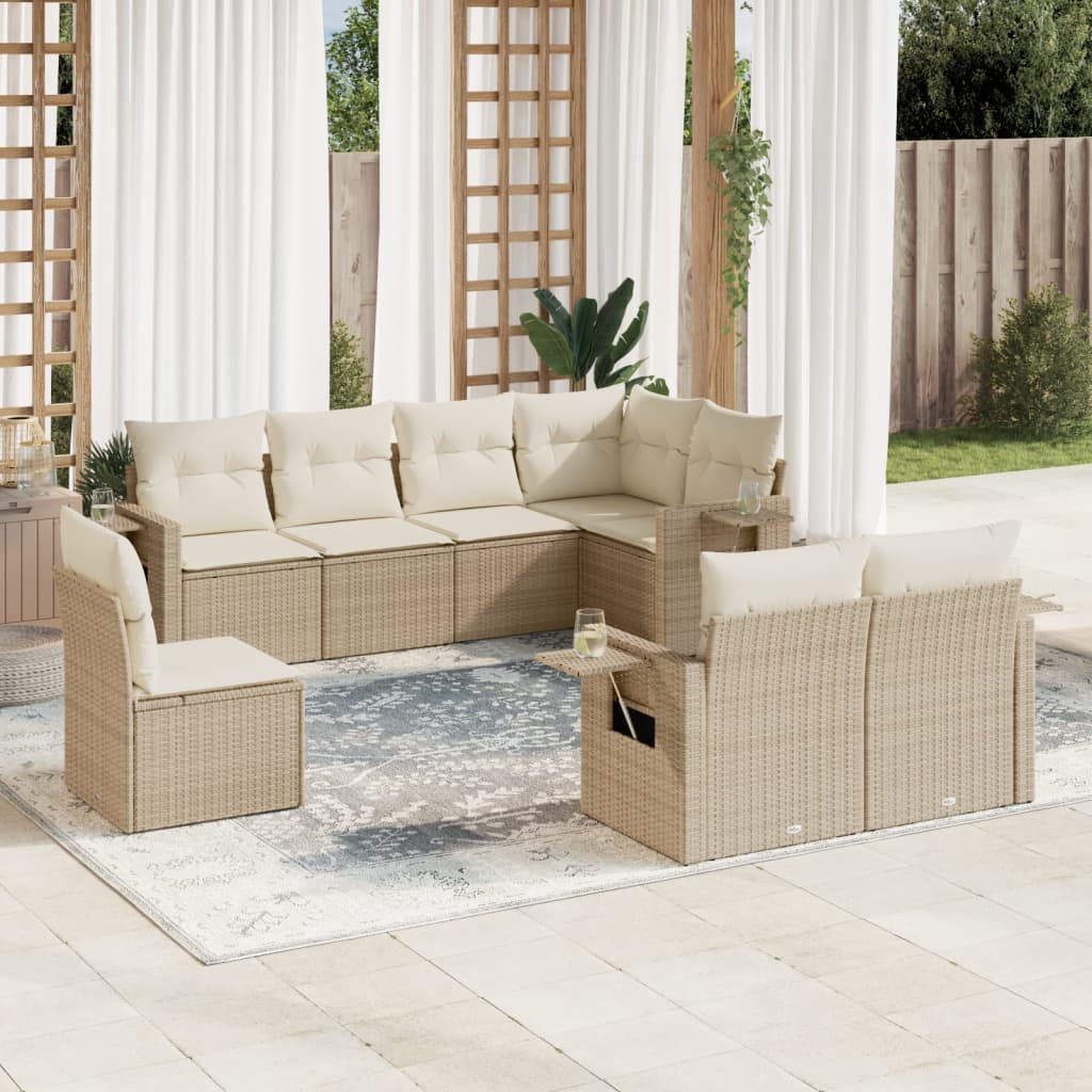 8-tlg. Garten-Sofagarnitur mit Kissen Beige Poly Rattan 8-tlg. Garten-Sofagarnitur mit Kissen Beige Poly Rattan