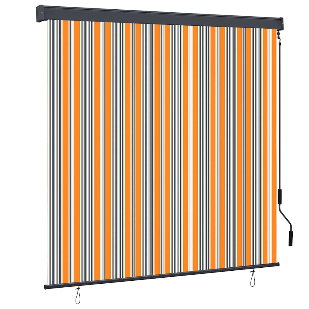Outdoor Rollo Gestreift Gelb und Blau 180 x 250 cm Stoff Outdoor Rollo Gestreift Gelb und Blau 180 x 250 cm Stoff