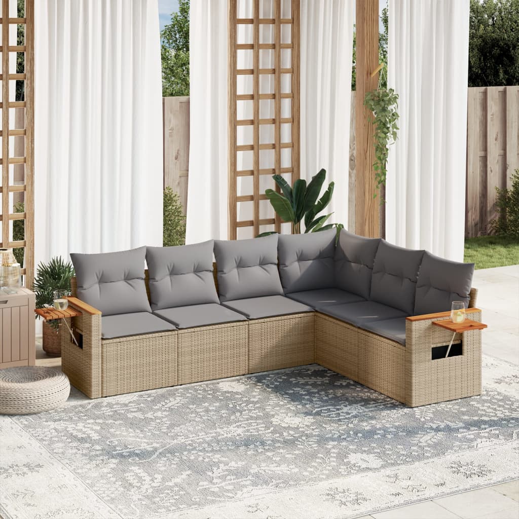 6-tlg. Garten-Sofagarnitur mit Kissen Beige Poly Rattan 6-tlg. Garten-Sofagarnitur mit Kissen Beige Poly Rattan
