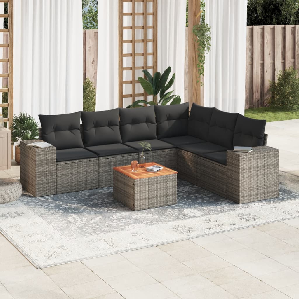7-tlg. Garten-Sofagarnitur mit Kissen Grau Poly Rattan 7-tlg. Garten-Sofagarnitur mit Kissen Grau Poly Rattan