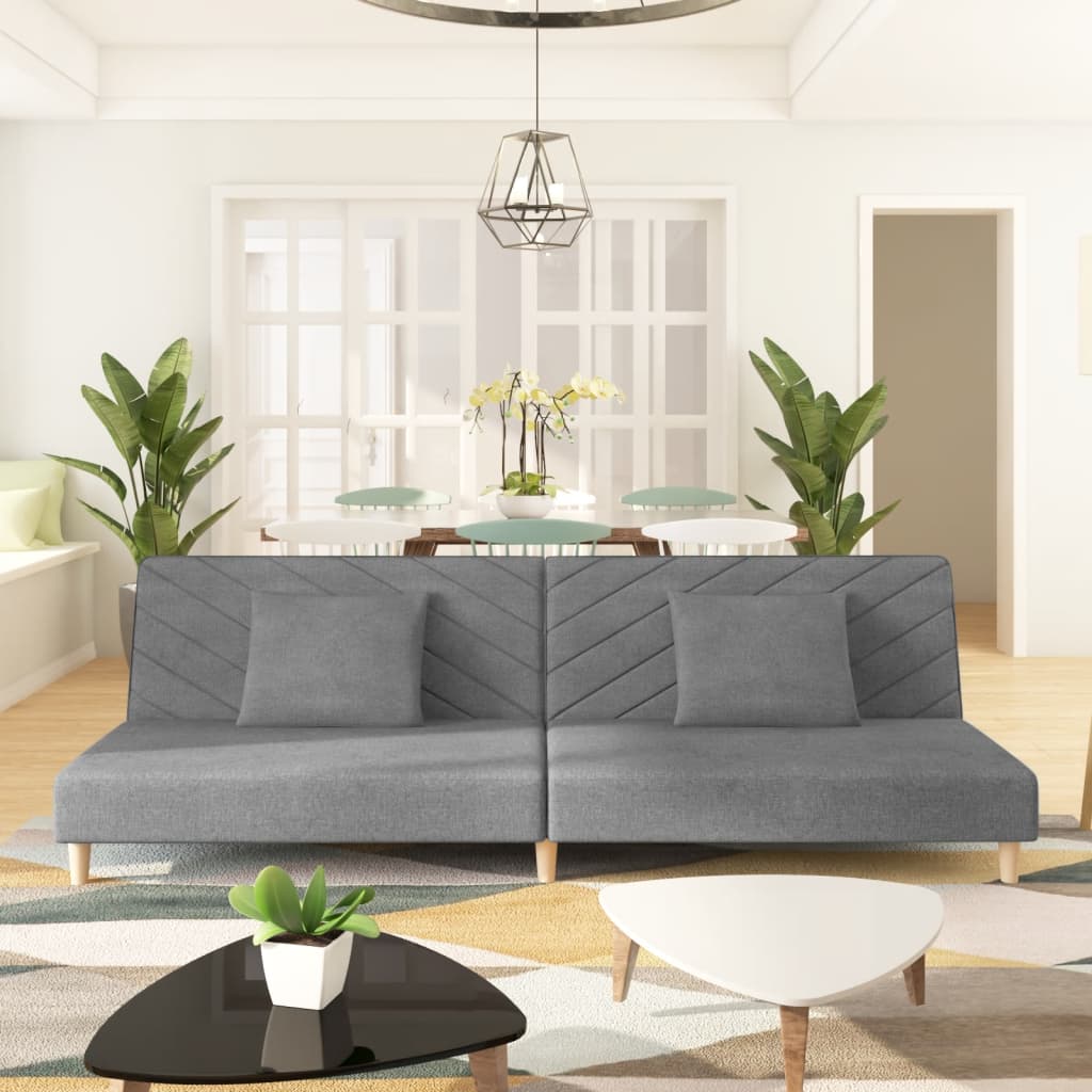 Schlafsofa 2-Sitzer mit 2 Kissen Hellgrau Stoff Schlafsofa 2-Sitzer mit 2 Kissen Hellgrau Stoff