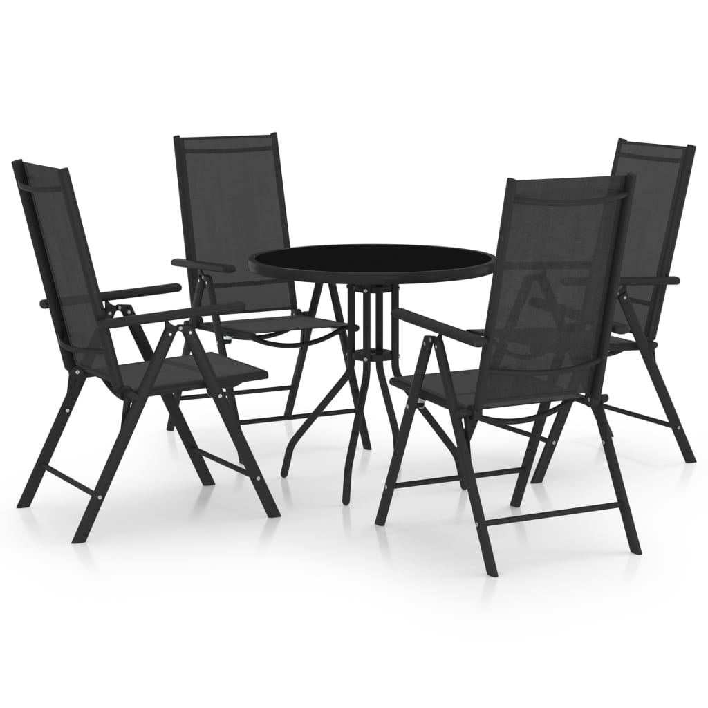 5-tlg. Garten-Essgruppe Aluminium und Textilene Schwarz 5-tlg. Garten-Essgruppe Aluminium und Textilene Schwarz