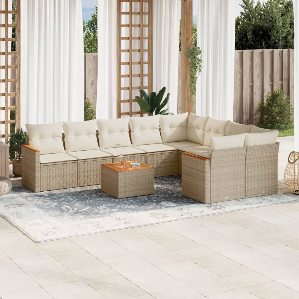 10-tlg. Garten-Sofagarnitur mit Kissen Beige Poly Rattan 10-tlg. Garten-Sofagarnitur mit Kissen Beige Poly Rattan