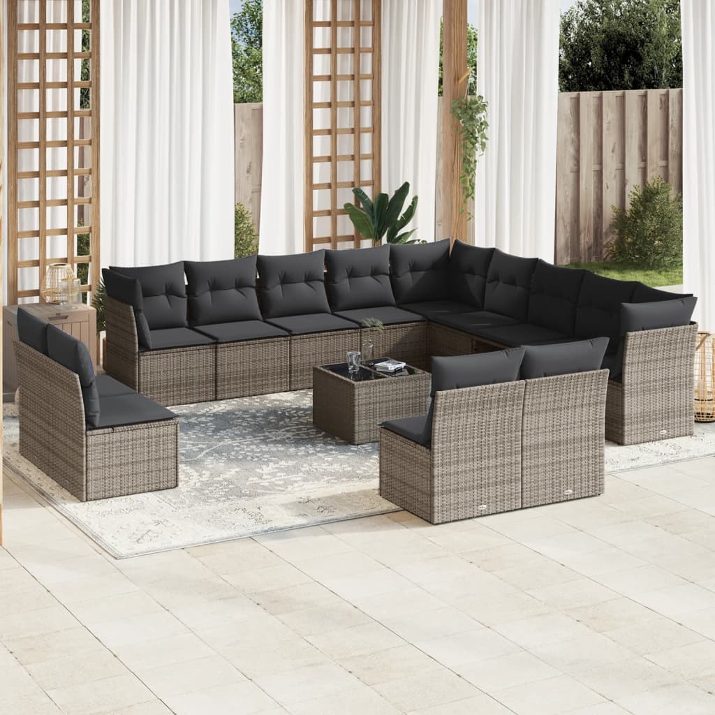 14-tlg. Garten-Sofagarnitur mit Kissen Grau Poly Rattan 14-tlg. Garten-Sofagarnitur mit Kissen Grau Poly Rattan