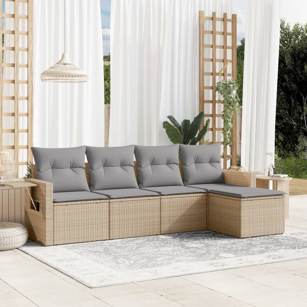 5-tlg. Garten-Sofagarnitur mit Kissen Beige Poly Rattan 5-tlg. Garten-Sofagarnitur mit Kissen Beige Poly Rattan