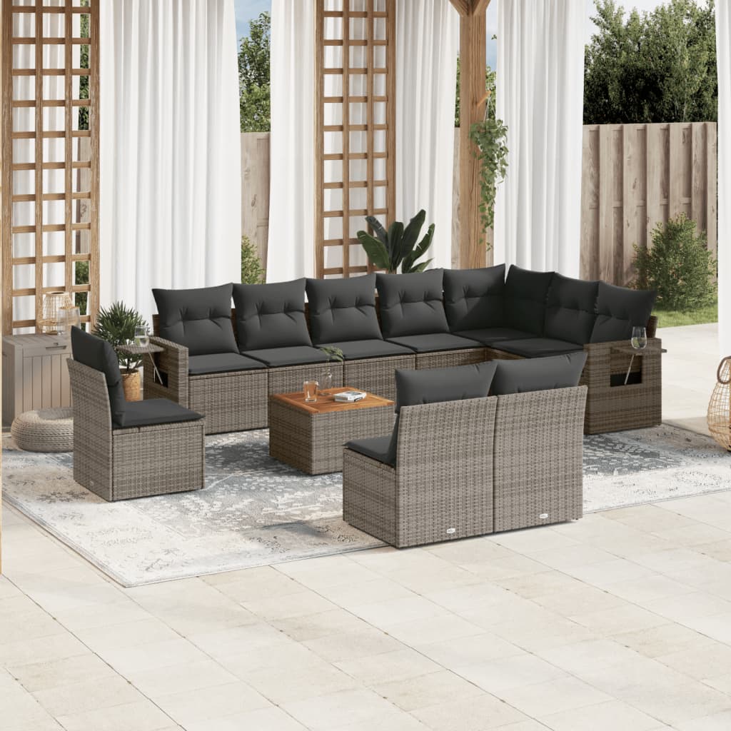 11-tlg. Garten-Sofagarnitur mit Kissen Grau Poly Rattan 11-tlg. Garten-Sofagarnitur mit Kissen Grau Poly Rattan