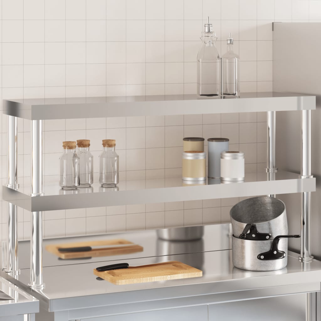 Aufsatzboard für Küchentisch 2 Ablagen 110x30x65 cm Edelstahl Aufsatzboard für Küchentisch 2 Ablagen 110x30x65 cm Edelstahl