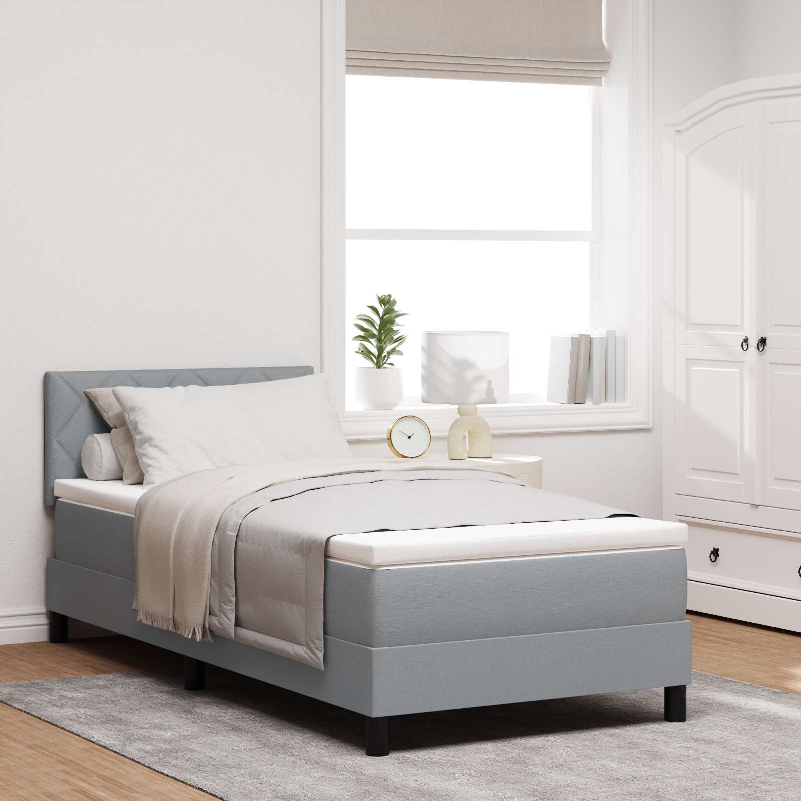 Boxspringbett mit Matratze Hellgrau 90x190 cm Stoff Boxspringbett mit Matratze Hellgrau 90x190 cm Stoff