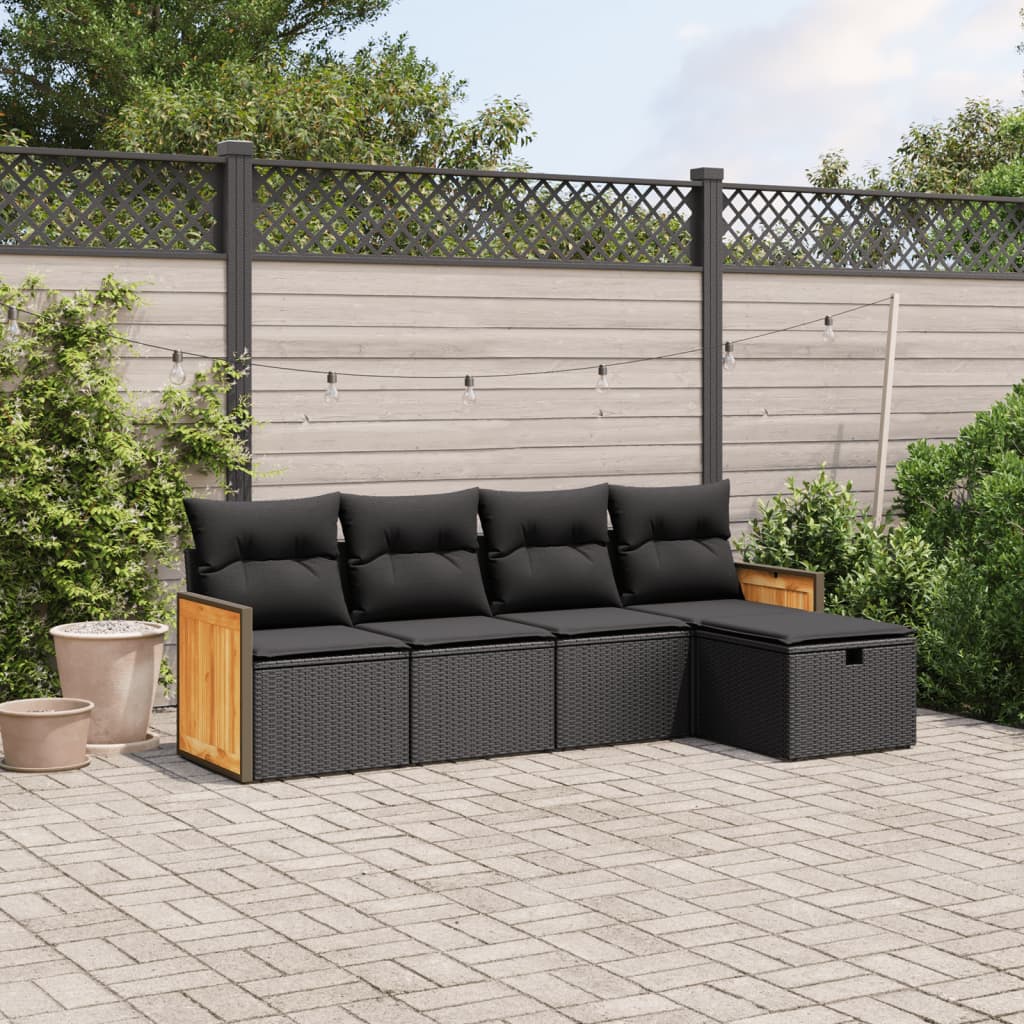 5-tlg. Garten-Sofagarnitur mit Kissen Schwarz Poly Rattan 5-tlg. Garten-Sofagarnitur mit Kissen Schwarz Poly Rattan