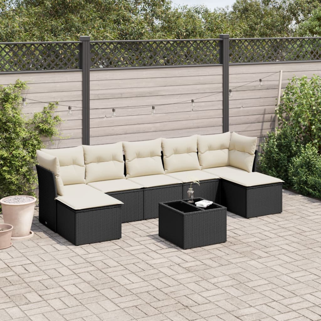 8-tlg. Garten-Sofagarnitur mit Kissen Schwarz Poly Rattan 8-tlg. Garten-Sofagarnitur mit Kissen Schwarz Poly Rattan