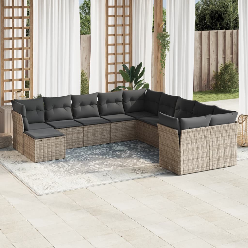 11-tlg. Garten-Sofagarnitur mit Kissen Grau Poly Rattan 11-tlg. Garten-Sofagarnitur mit Kissen Grau Poly Rattan