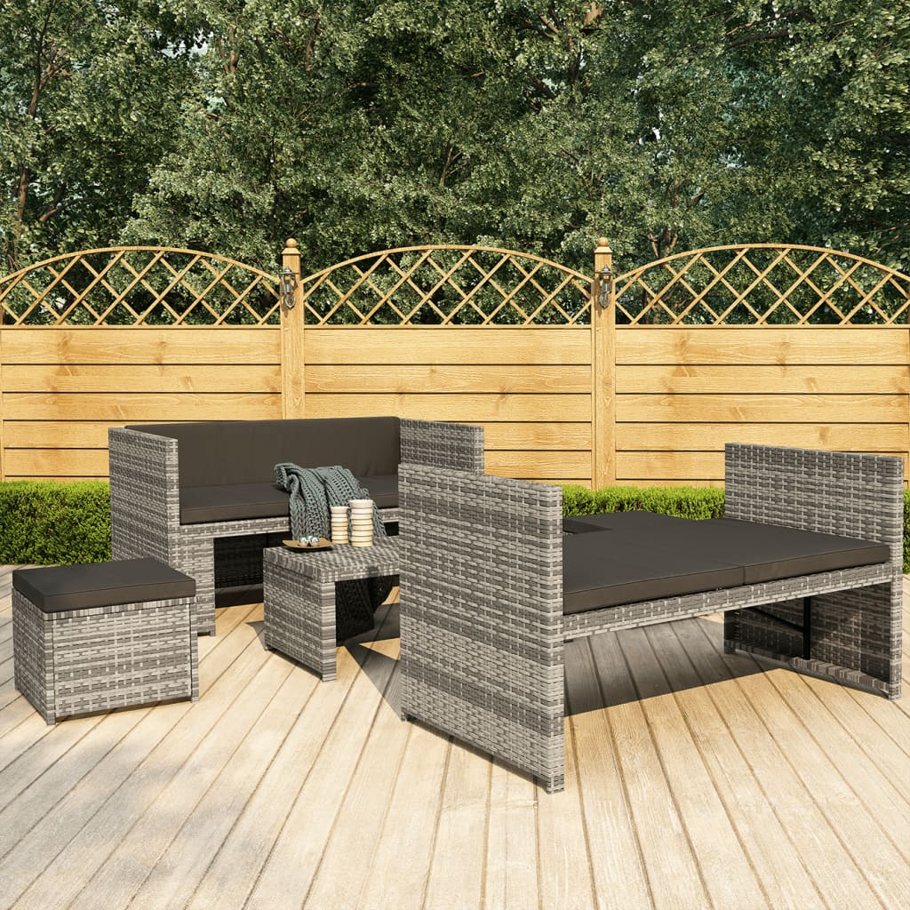 5-tlg. Garten-Lounge-Set mit Auflagen Poly Rattan Grau 5-tlg. Garten-Lounge-Set mit Auflagen Poly Rattan Grau