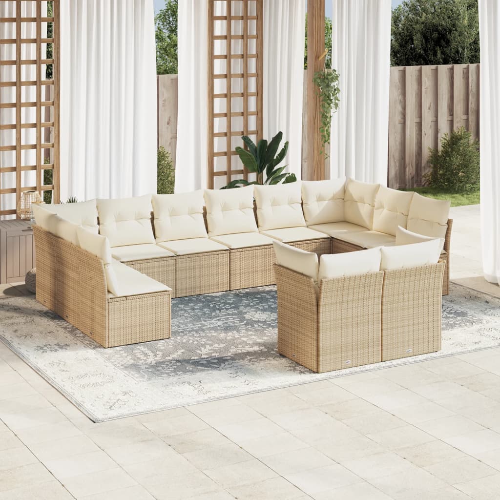 12-tlg. Garten-Sofagarnitur mit Kissen Beige Poly Rattan 12-tlg. Garten-Sofagarnitur mit Kissen Beige Poly Rattan