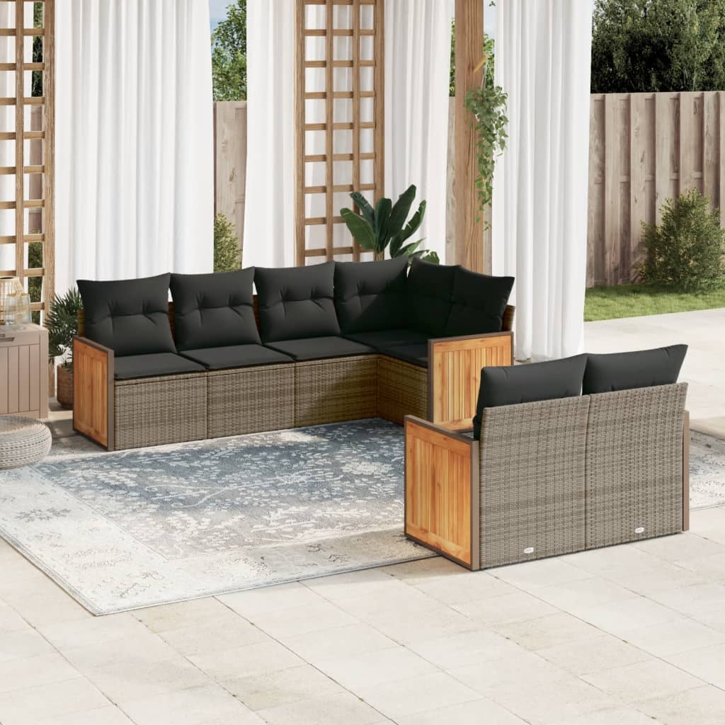 7-tlg. Garten-Sofagarnitur mit Kissen Grau Poly Rattan 7-tlg. Garten-Sofagarnitur mit Kissen Grau Poly Rattan