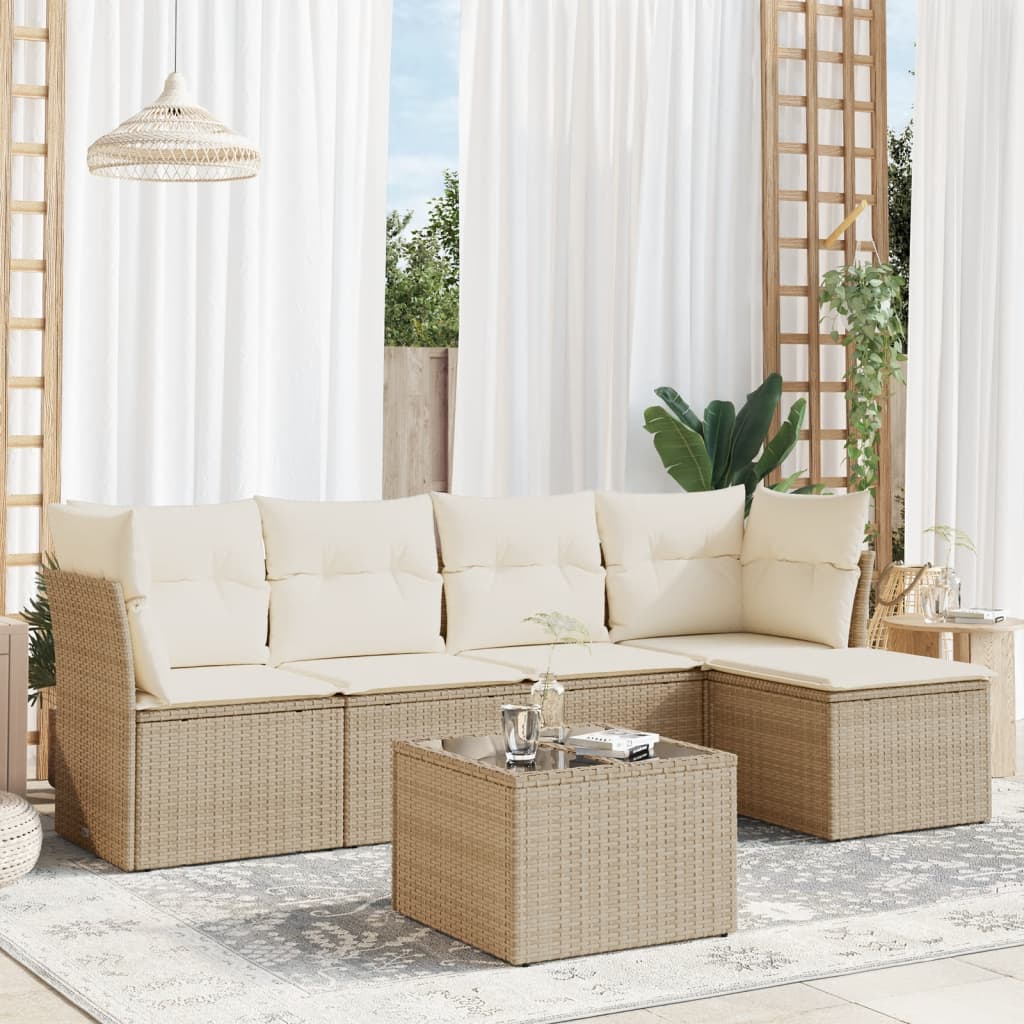 6-tlg. Garten-Sofagarnitur mit Kissen Beige Poly Rattan 6-tlg. Garten-Sofagarnitur mit Kissen Beige Poly Rattan