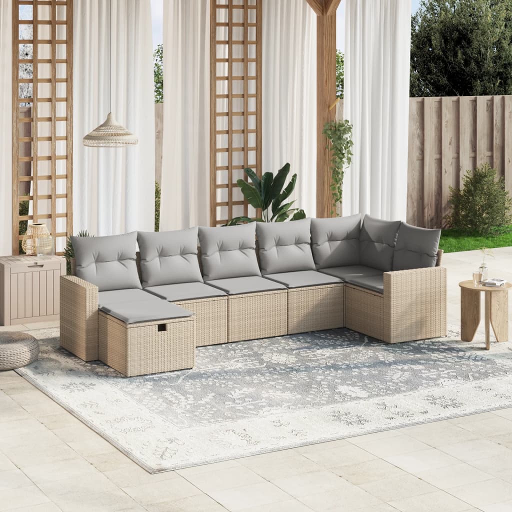 7-tlg. Garten-Sofagarnitur mit Kissen Beige Poly Rattan 7-tlg. Garten-Sofagarnitur mit Kissen Beige Poly Rattan