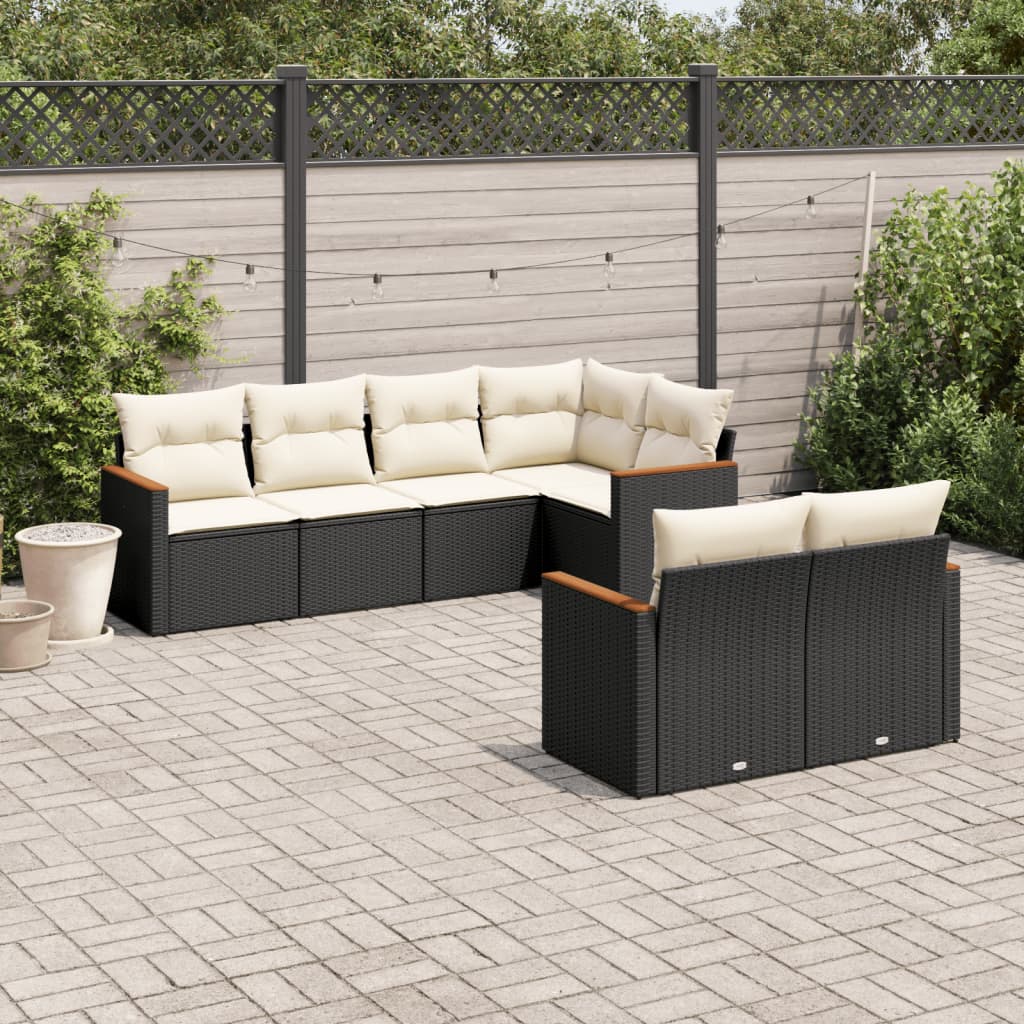 7-tlg. Garten-Sofagarnitur mit Kissen Schwarz Poly Rattan 7-tlg. Garten-Sofagarnitur mit Kissen Schwarz Poly Rattan