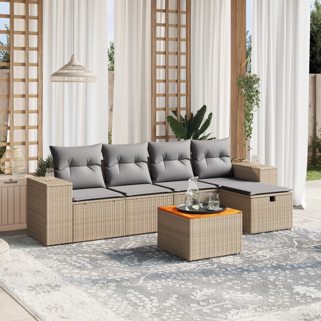 6-tlg. Garten-Sofagarnitur mit Kissen Beige Poly Rattan 6-tlg. Garten-Sofagarnitur mit Kissen Beige Poly Rattan