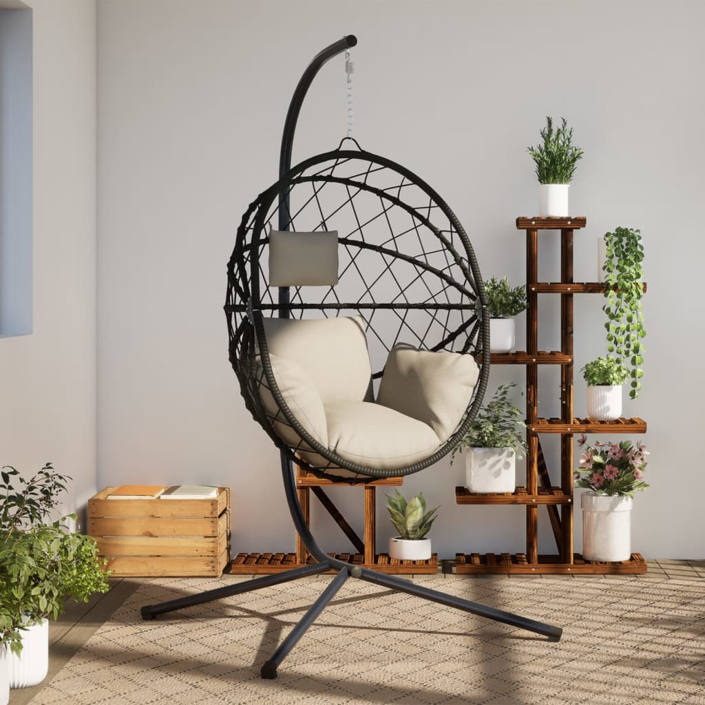 Hängesessel Ei-Design mit Ständer Beige Rattan und Stahl Hängesessel Ei-Design mit Ständer Beige Rattan und Stahl
