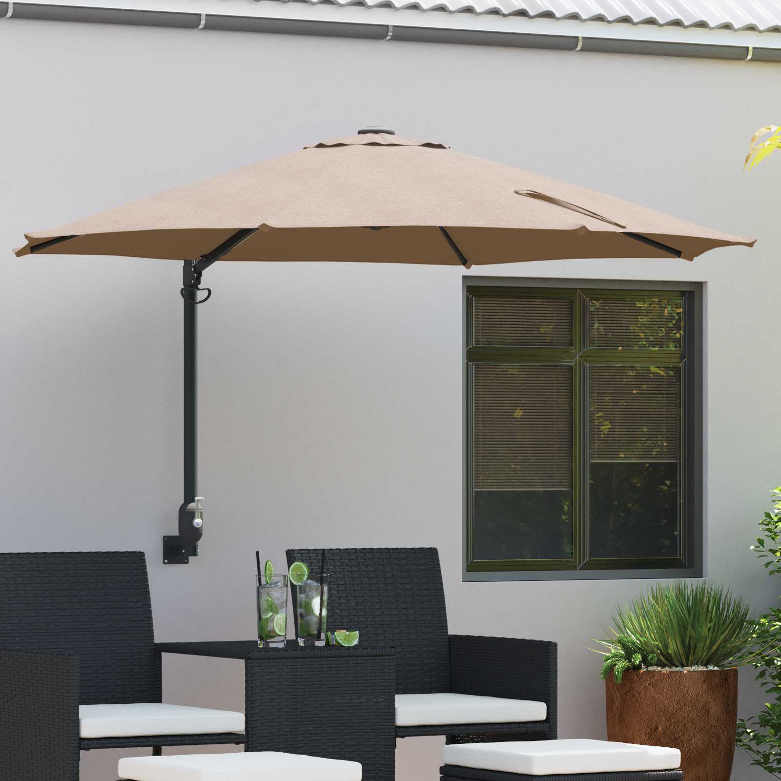 Patio Schirm Taupe Polyester Groß Faltbar Patio Schirm Rund Patio Schirm Taupe Polyester Groß Faltbar Patio Schirm Rund
