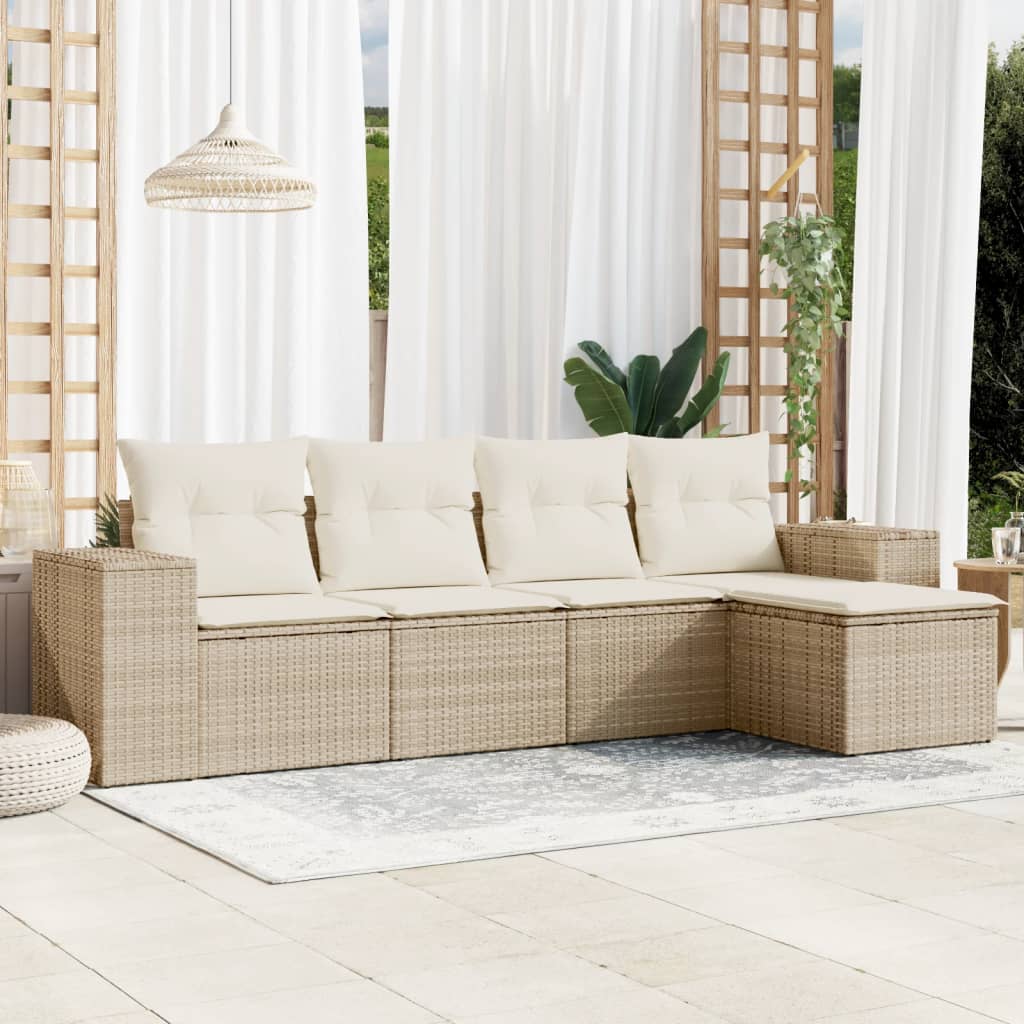 5-tlg. Garten-Sofagarnitur mit Kissen Beige Poly Rattan 5-tlg. Garten-Sofagarnitur mit Kissen Beige Poly Rattan