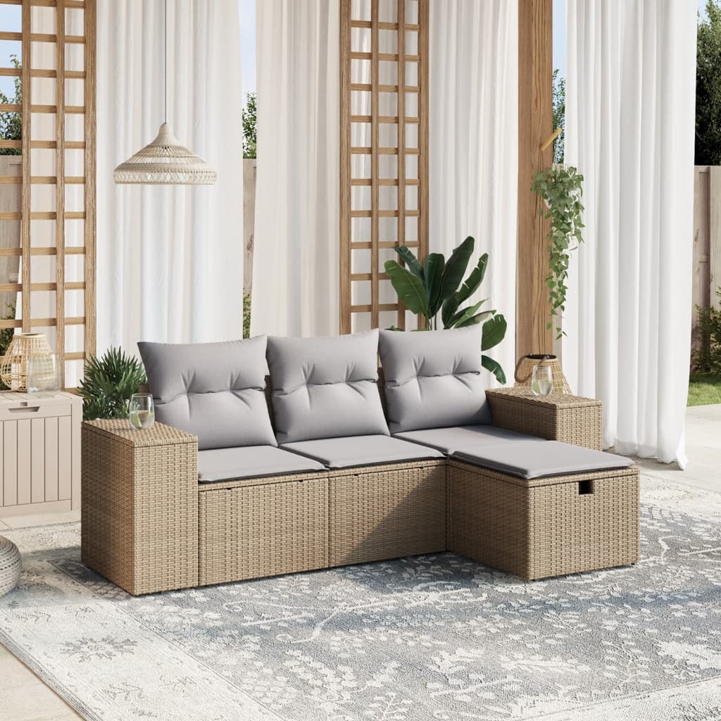 4-tlg. Garten-Sofagarnitur mit Kissen Beigemischung Poly Rattan 4-tlg. Garten-Sofagarnitur mit Kissen Beigemischung Poly Rattan