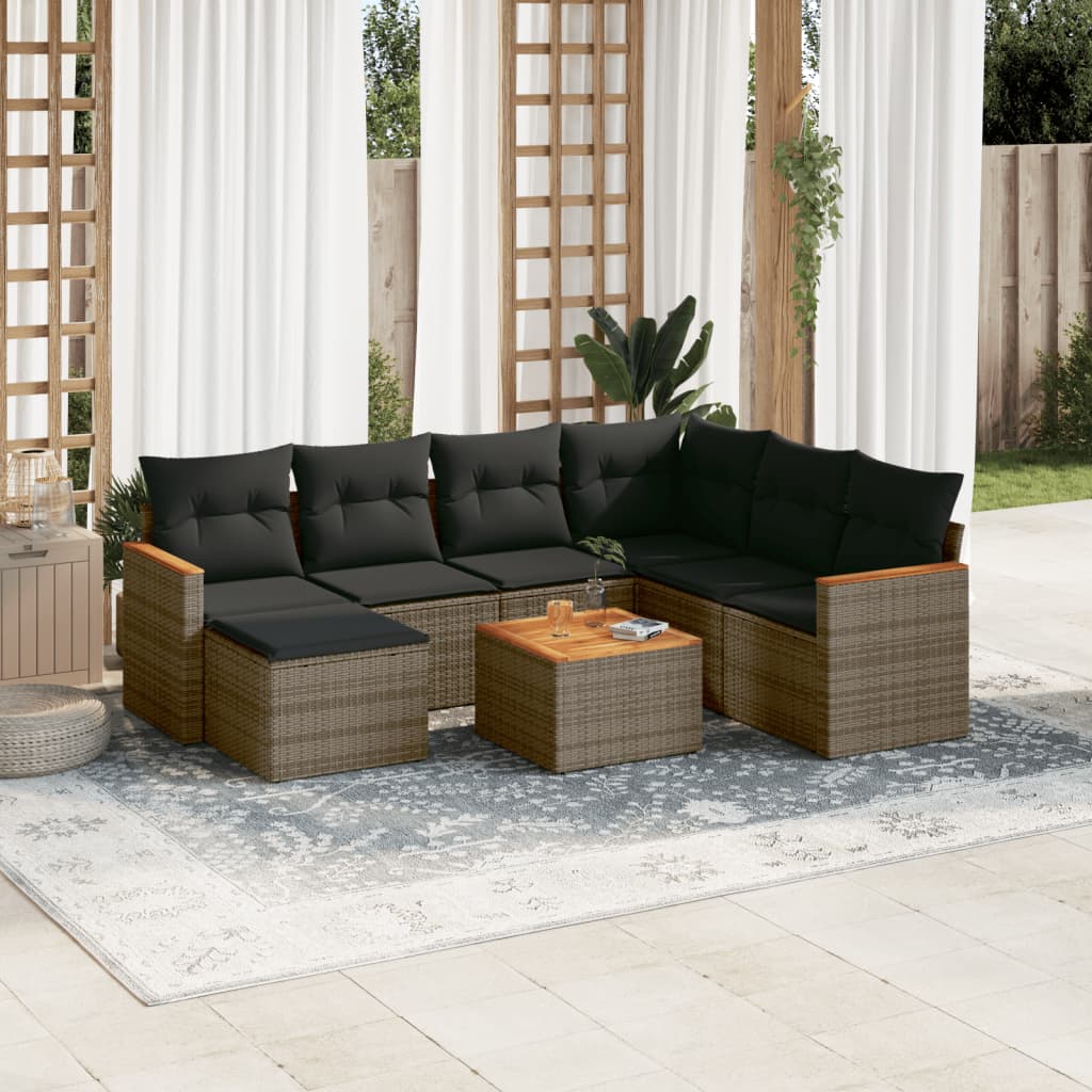 8-tlg. Garten-Sofagarnitur mit Kissen Grau Poly Rattan 8-tlg. Garten-Sofagarnitur mit Kissen Grau Poly Rattan