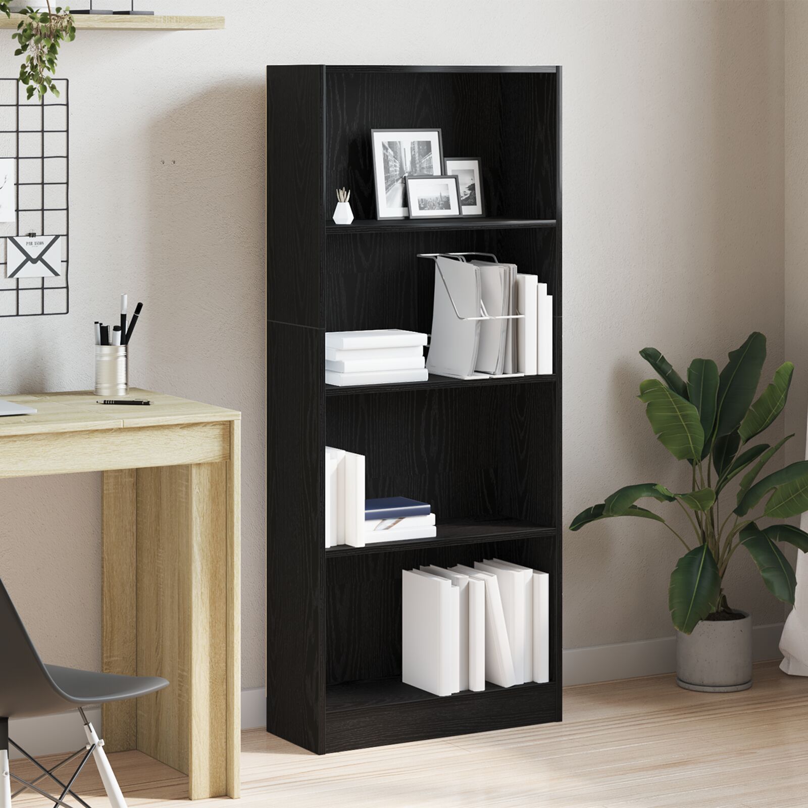 vidaXL Schwarze Eichen-Bücherregal - 60 x 24 x 143 cm - Hergestellt aus Holzwerkstoff vidaXL Schwarze Eichen-Bücherregal - 60 x 24 x 143 cm - Hergestellt aus Holzwerkstoff