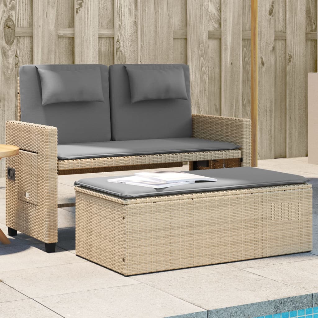 Gartenbank Verstellbar mit Kissen Beige Poly Rattan Gartenbank Verstellbar mit Kissen Beige Poly Rattan
