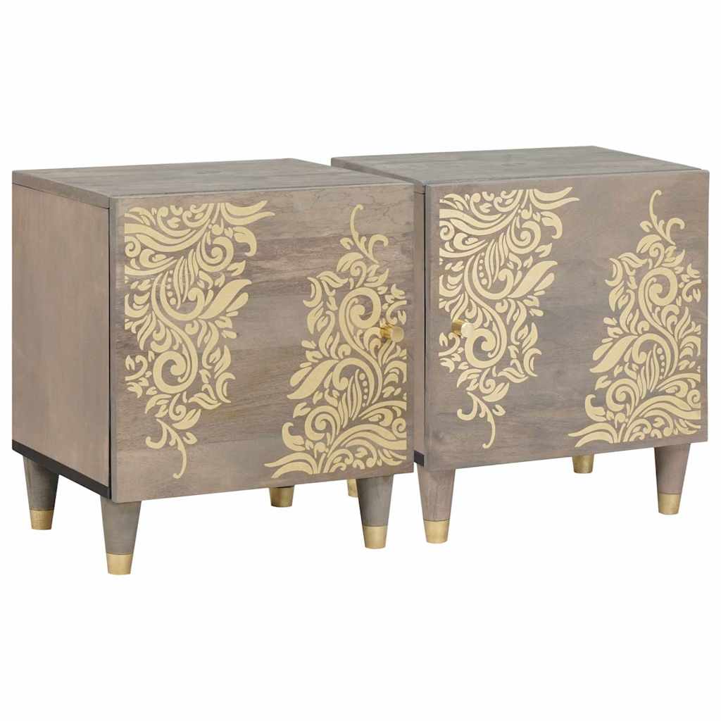 Nachttisch 2 pcs Grau 40 x 33 x 46 cm massives Mangoholz