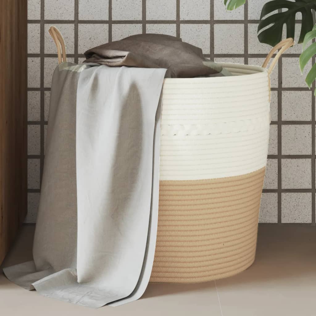 Aufbewahrungskorb Beige und Weiß Ø43x38 cm Baumwolle Aufbewahrungskorb Beige und Weiß Ø43x38 cm Baumwolle