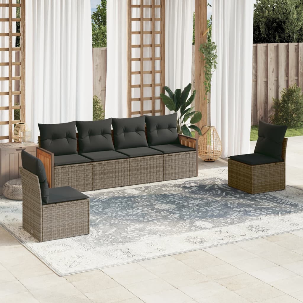 6-tlg. Garten-Sofagarnitur mit Kissen Grau Poly Rattan 6-tlg. Garten-Sofagarnitur mit Kissen Grau Poly Rattan