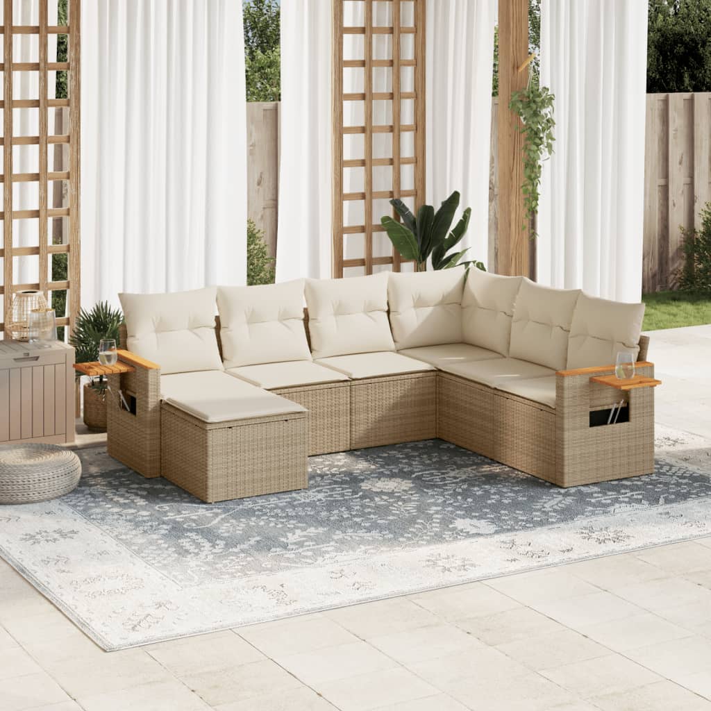 7-tlg. Garten-Sofagarnitur mit Kissen Beige Poly Rattan 7-tlg. Garten-Sofagarnitur mit Kissen Beige Poly Rattan
