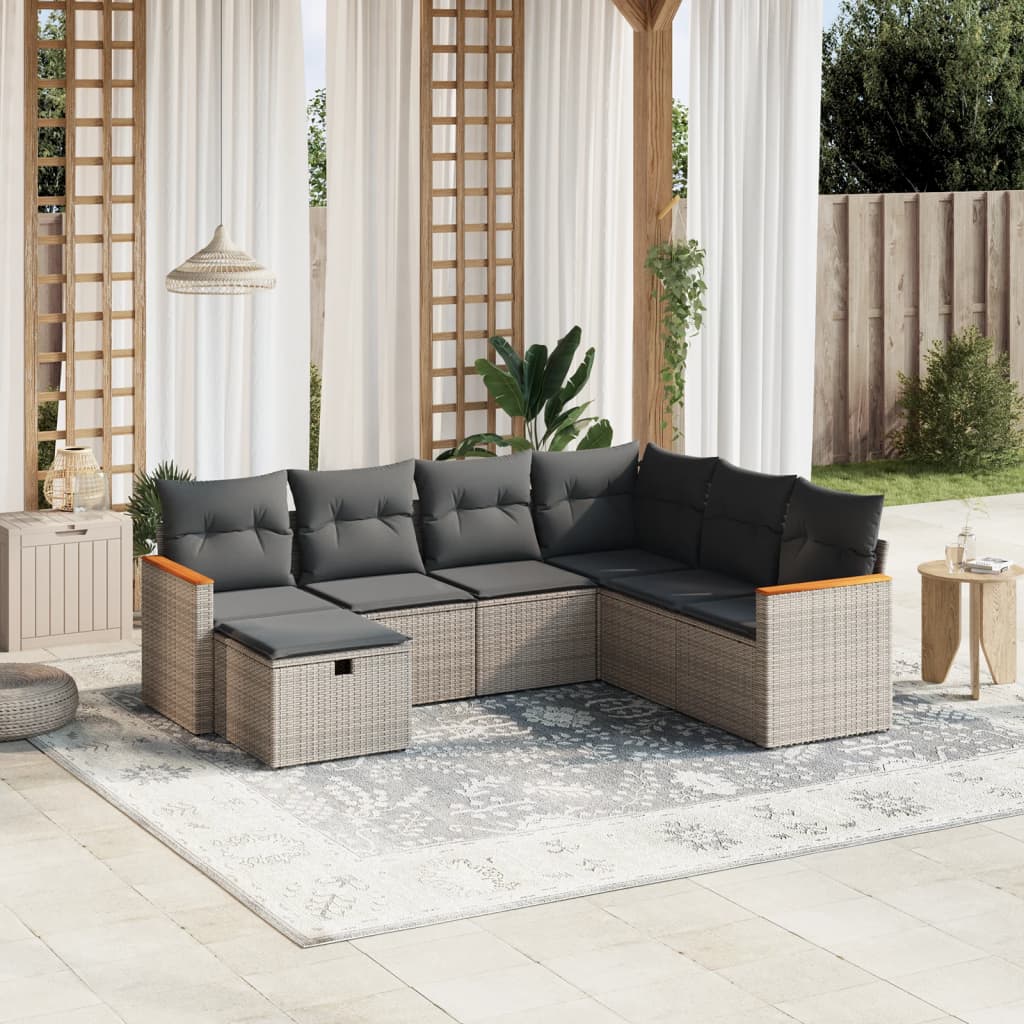 7-tlg. Garten-Sofagarnitur mit Kissen Grau Poly Rattan 7-tlg. Garten-Sofagarnitur mit Kissen Grau Poly Rattan