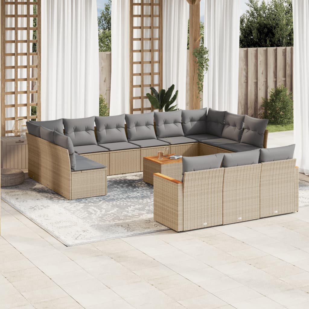 14-tlg. Garten-Sofagarnitur mit Kissen Beige Poly Rattan 14-tlg. Garten-Sofagarnitur mit Kissen Beige Poly Rattan