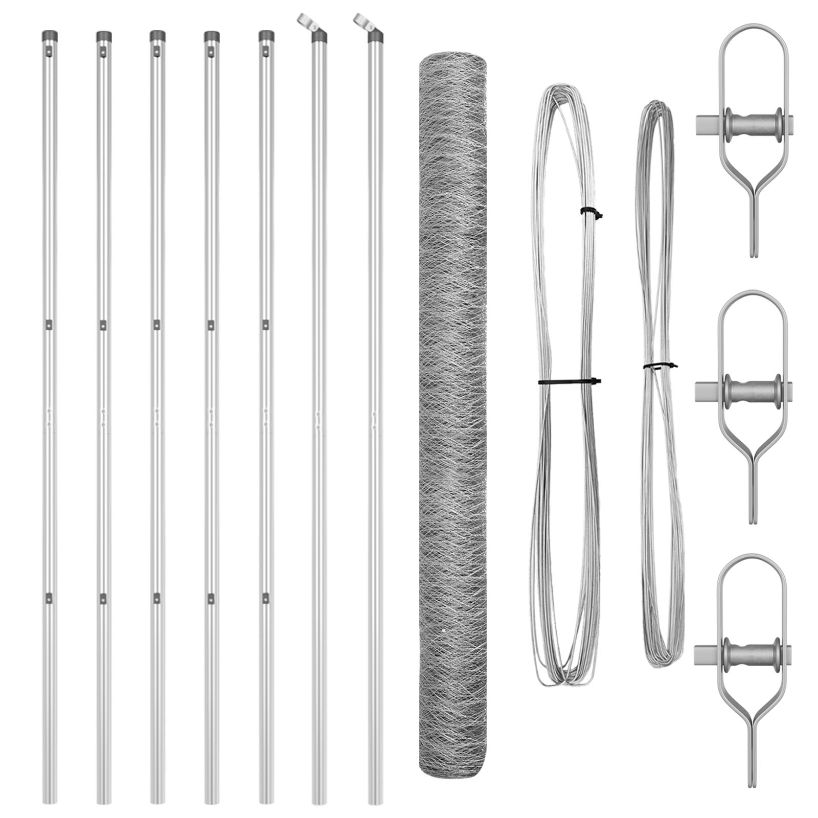 Sechseckzaun 1,6x10 m verzinkter Stahl, Zaunpfosten 7 Stück Ø32 mm 210 cm verzinkter Stahl