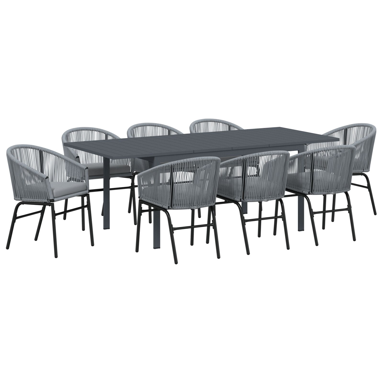10-teiliges Garten-Esstisch-Set mit Kissen, graues Poly-Rattan, Ausziehbarer Gartentisch Anthrazit (140-210)x90x73 cm Stahl 10-teiliges Garten-Esstisch-Set mit Kissen, graues Poly-Rattan, Ausziehbarer Gartentisch Anthrazit (140-210)x90x73 cm Stahl